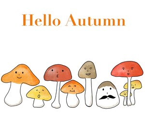 Hello Autumn with colorful mushrooms.