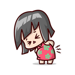 FUNNY PREGNANT MOM IS GOT BACK PAIN. CARTOON ILLUSTRATION.