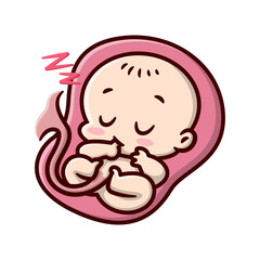 THE CUTE UNBORN BABY IS SLEEPING AND SUCKING HIS TUMB CARTOON ILLUSTRATION.