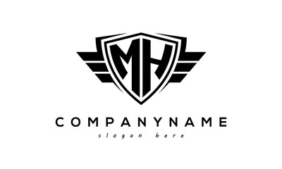  Wings shield letter MH logo vector
