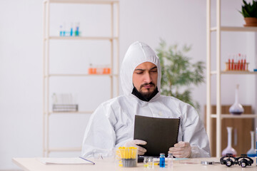 Young male chemist working at the lab during pandemic