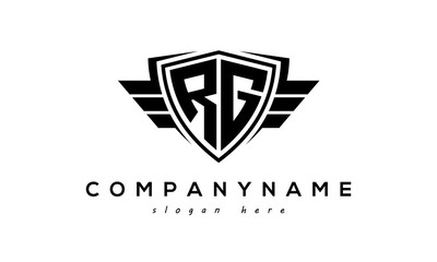 Wings shield letter RG logo vector