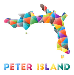 Fototapeta na wymiar Peter Island - colorful low poly island shape. Multicolor geometric triangles. Modern trendy design. Vector illustration.