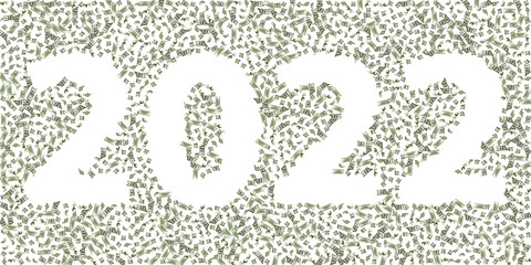 Money stack 2022. Hundred dollars of America. Falling money isolated, us bill white background.