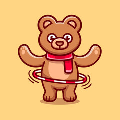 cute bear playing hula hoop