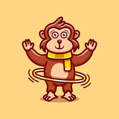 cute monkey playing hula hoop