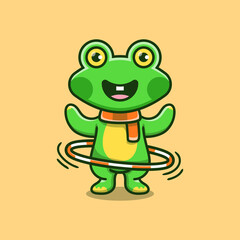 cute frog playing hula hoop