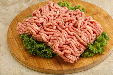 Raw pork minced meat over board