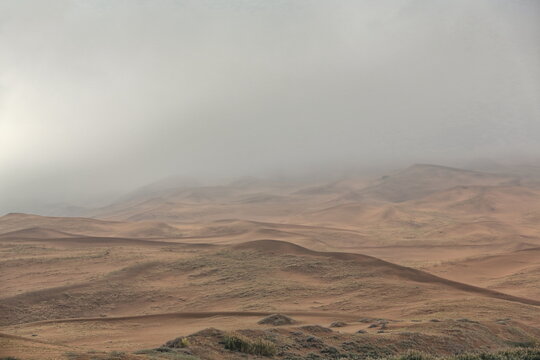1136 Early Morning-misty Light Over The Sand Dunes Of The Badain Jaran Desert. Inner Mongolia-china.