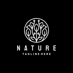 Abstract elegant Nature Tree vector icon logo design with line art style