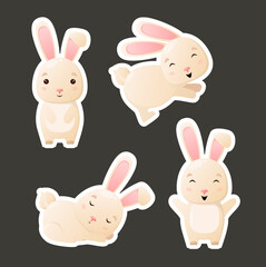 Cute bunny stickers. Animals in a cartoon style.