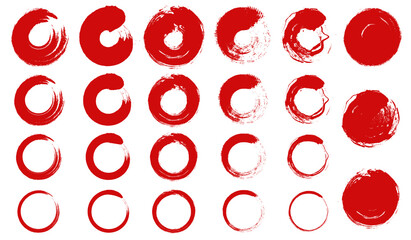 墨で書いた赤い円のベクターイラスト素材(丸,年賀状,暑中見舞い)