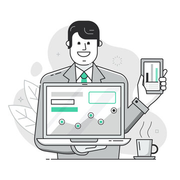 businessman holding laptop and phone clip art preview