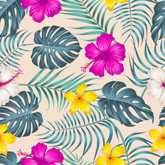 Fototapeta na wymiar Floral seamless pattern with leaves. tropical background 