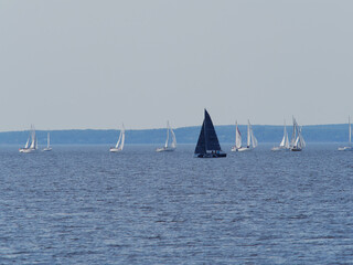 Sailing yacht in Mediterranean sea at sunset. Travel and active lifestyle concept