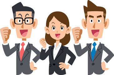 女性を中心にやる気を見せる3名のビジネスパーソン
