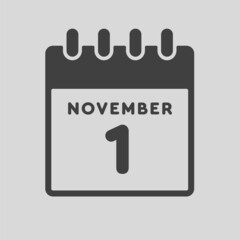 Icon day date 1 November, template calendar page