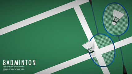 White badminton shuttlecock out line white line on green background badminton court indoor badminton sports wallpaper with copy space  ,  illustration Vector EPS 10 - obrazy, fototapety, plakaty