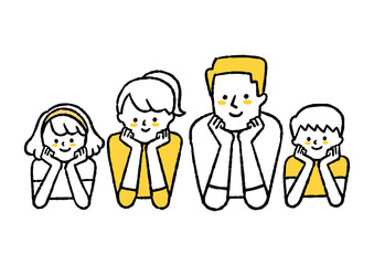 肘をつく4人家族