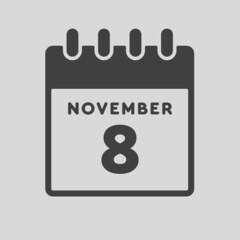 Icon day date 8 November, template calendar page