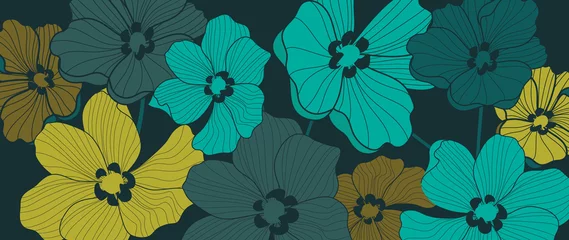 Möbelaufkleber Luxurious line arts background design with cosmos flower spherical composition for wallpaper, textiles, paper and prints. Vintage vector illustration.  © TWINS DESIGN STUDIO