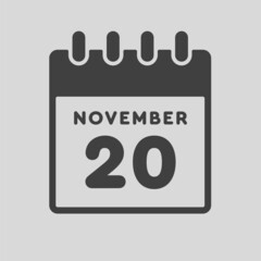 Icon day date 20 November, template calendar page