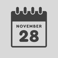 Icon day date 28 November, template calendar page