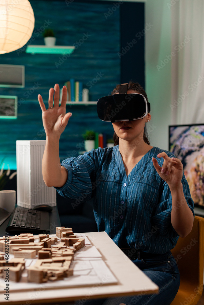 Aufkleber construction architect using modern vr glasses device for development concept vision on business lay