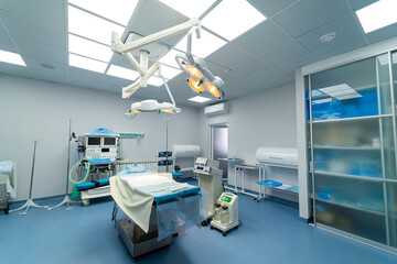 Fototapeta na wymiar Healthcare surgery technologies. Modern hospital operation empty room.