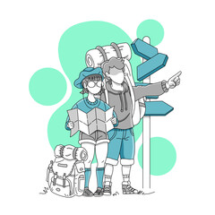 Couple of tourist with backpacks traveling