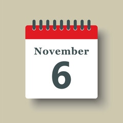 Icon day date 6 November, template calendar page