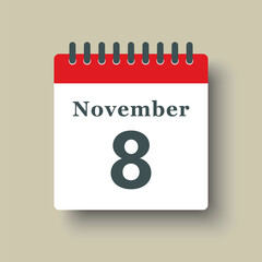 Icon day date 8 November, template calendar page