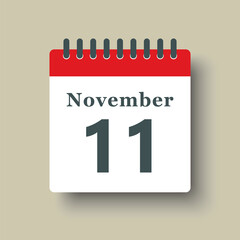 Icon day date 11 November, template calendar page