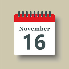 Icon day date 16 November, template calendar page