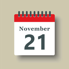 Icon day date 21 November, template calendar page