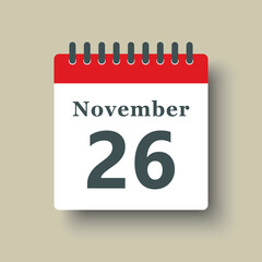 Icon day date 26 November, template calendar page