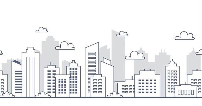 non-stop animated videos about urban buildings with outline techniques