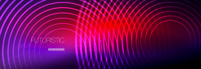 Fototapeta premium Dark abstract background with glowing neon circles. Trendy layout template for business or technology presentation, internet poster or web brochure cover, wallpaper