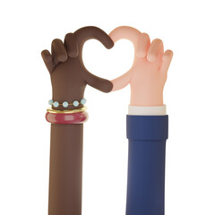 Mains qui forme un coeur, représentation de l'amour, d'un achat coup de coeur, du mariage, du métissage, de l'amour interracial. concept du partage et du respect