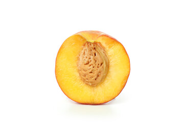 Half of peach fruit isolated on white background