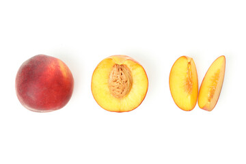 Ripe peach fruits isolated on white background