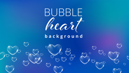 Bright blue background with white colored heart-shaped soap bubbles for Valentine card. Vector
