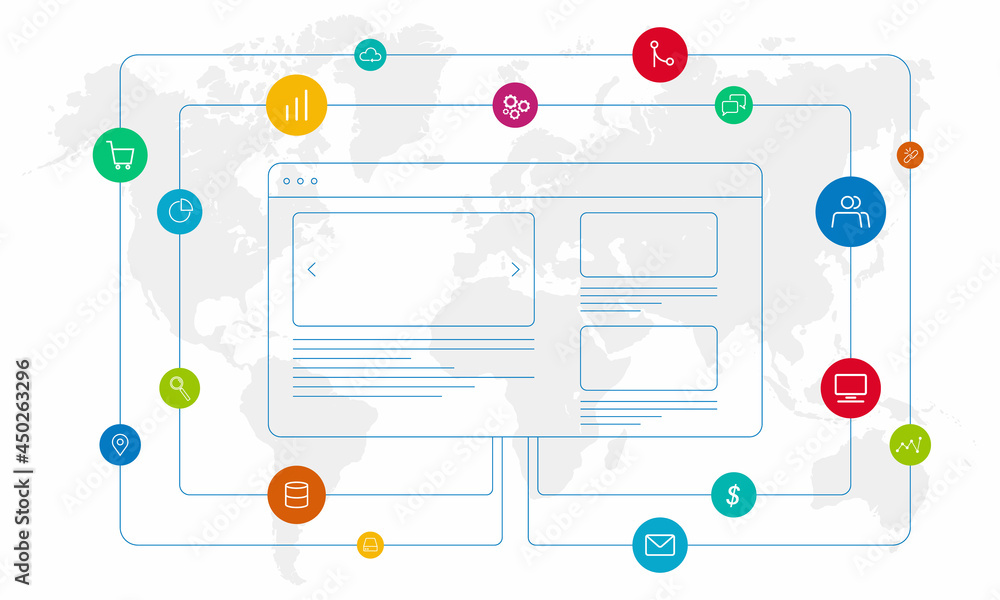 Poster work from home icons infographic template, computer gadgets and business component for website and d