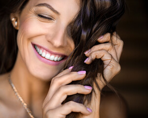 Close up portrait of a smiling woman. Skin care and women health concept.