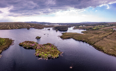 Aerial view of island in Lough Craghy, Tully Lake - Part of the Dungloe systen
