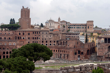 Fototapeta premium The ruins of Trajan's Markets with the Tower of the Militias in Rome