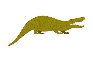 Green Crocodile with Long Tail and Sharp Teeth as African Animal Vector Illustration