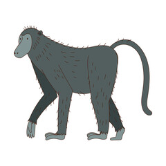 Monkey as African Animal with Long Tail Walking Vector Illustration