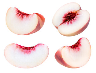 Fresh Peach fruits with leaf on white background, Peach isolated on white background With clipping...