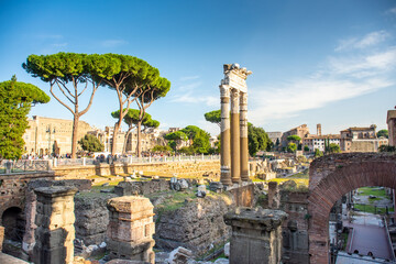 Fototapeta na wymiar Forum Romanum view from the Capitoline Hill in Italy, Rome